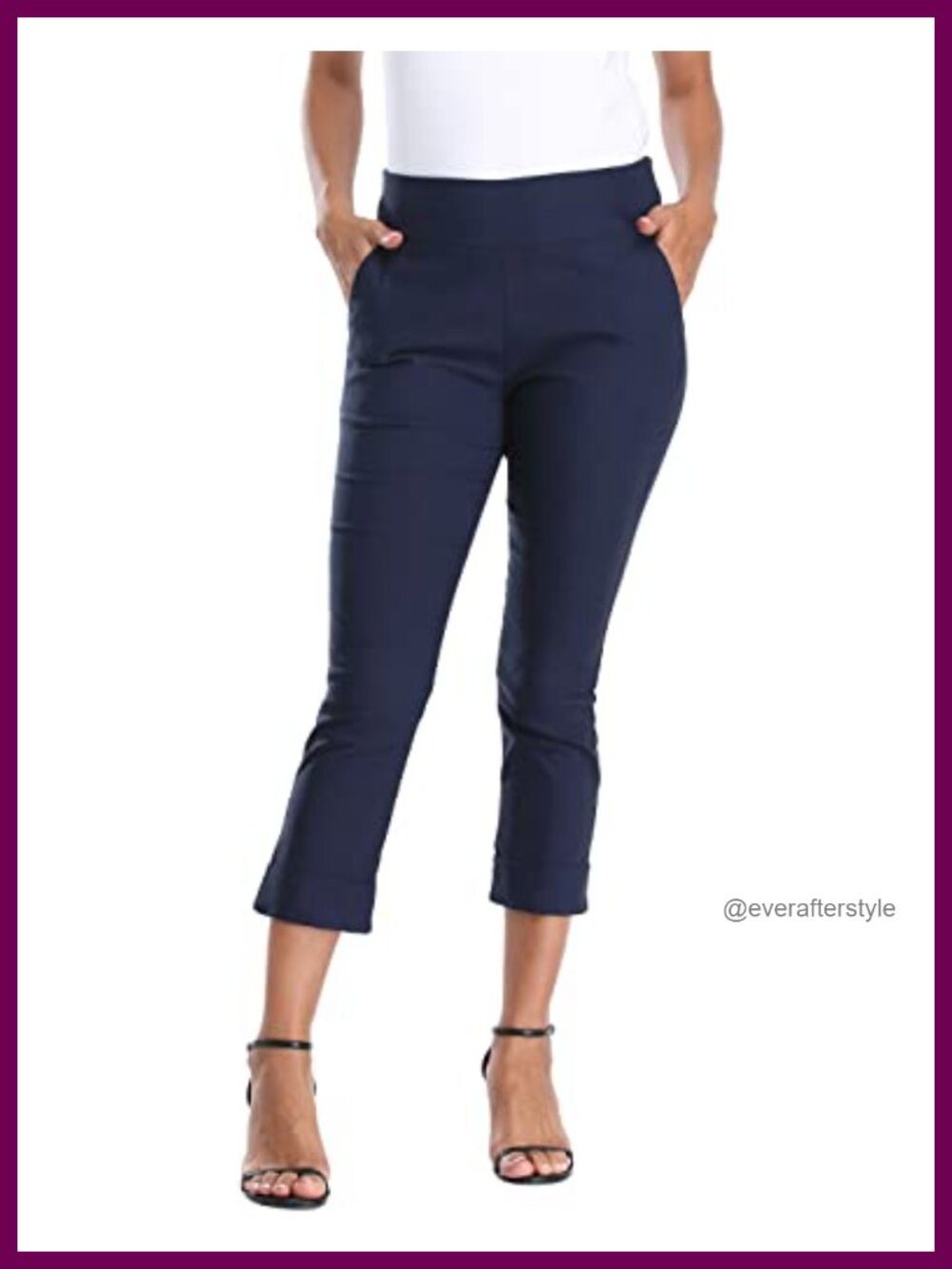 Pull On Capri Pants with Pockets Elastic Waist Cropped Work Pant